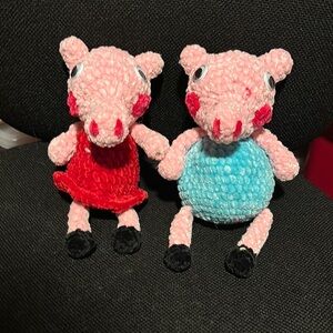 Plush Piggy Small Pet Toy - Pink and Blue amigurumi